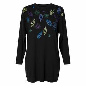 Vintage Liz Claiborne Black Wool Blend Embroidered Floral Leaf Sweater Dress